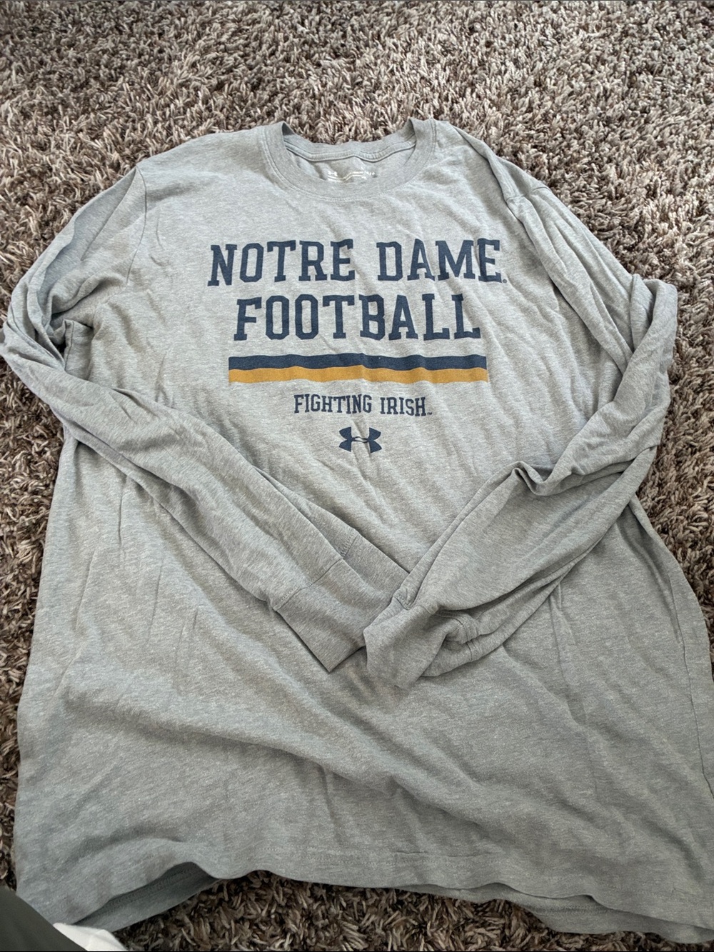 Under Armour Notre Dame Football Long Sleeve Shirt - Gray with Navy and Gold
